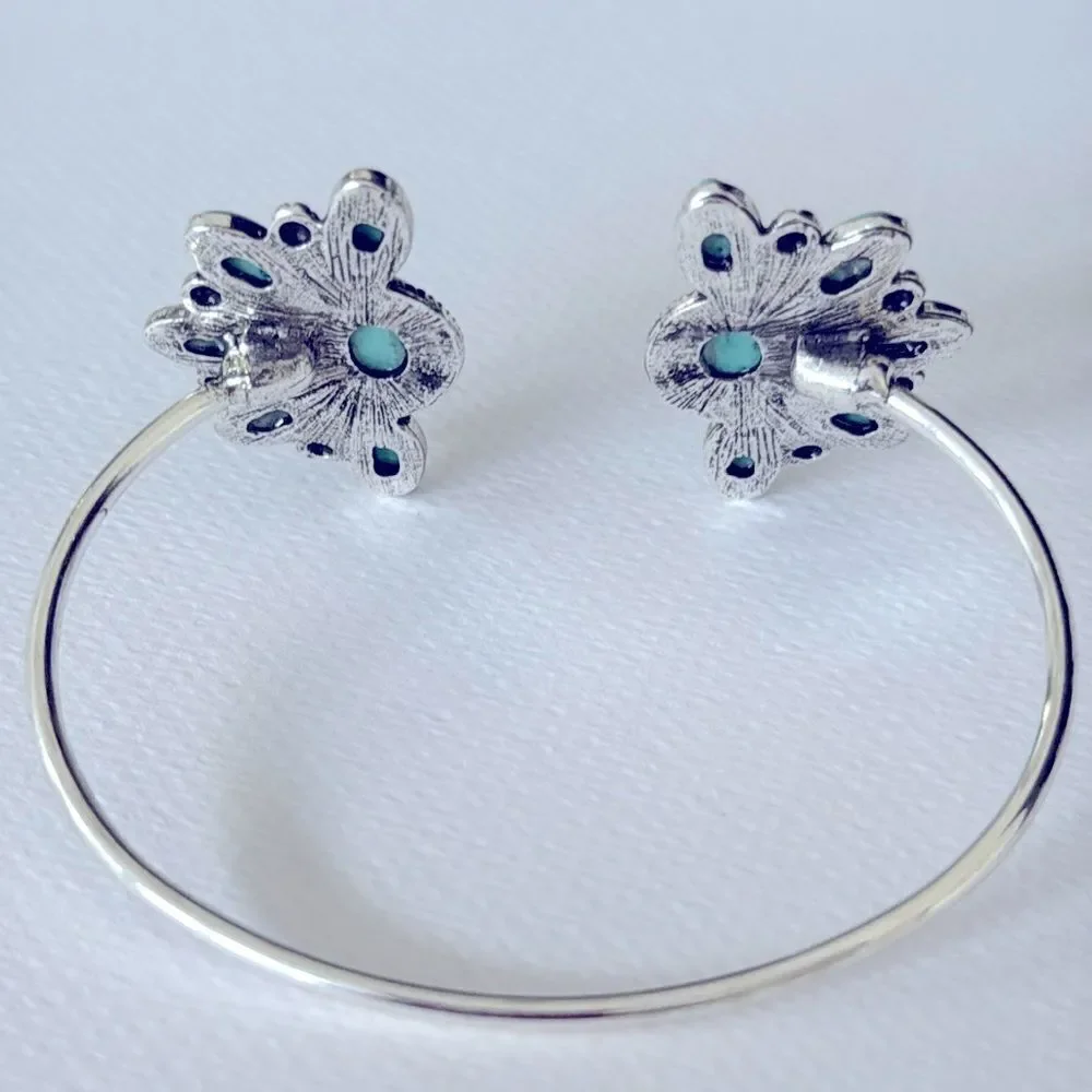 Men’s Cuff Bracelet – Turquoise Cluster – Silver Tone Western Style